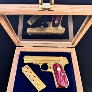 Colt 1908 Engraved, Beautiful 24K Gold Plated W/ Pearl Red Kirinite Grips