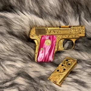 1C1 Colt 1908 Engraved Gold Plated 24k W/Kirinite Pink Pearl Grips, W/