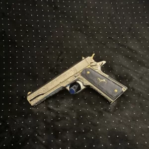 Colt 45acp- Engraved w/Blue Grips