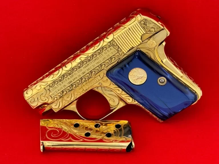 A gold and blue gun 