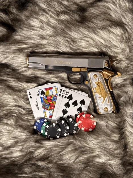 Custom engraving on a gun.