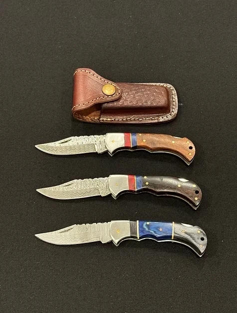 A row of knives with a case.