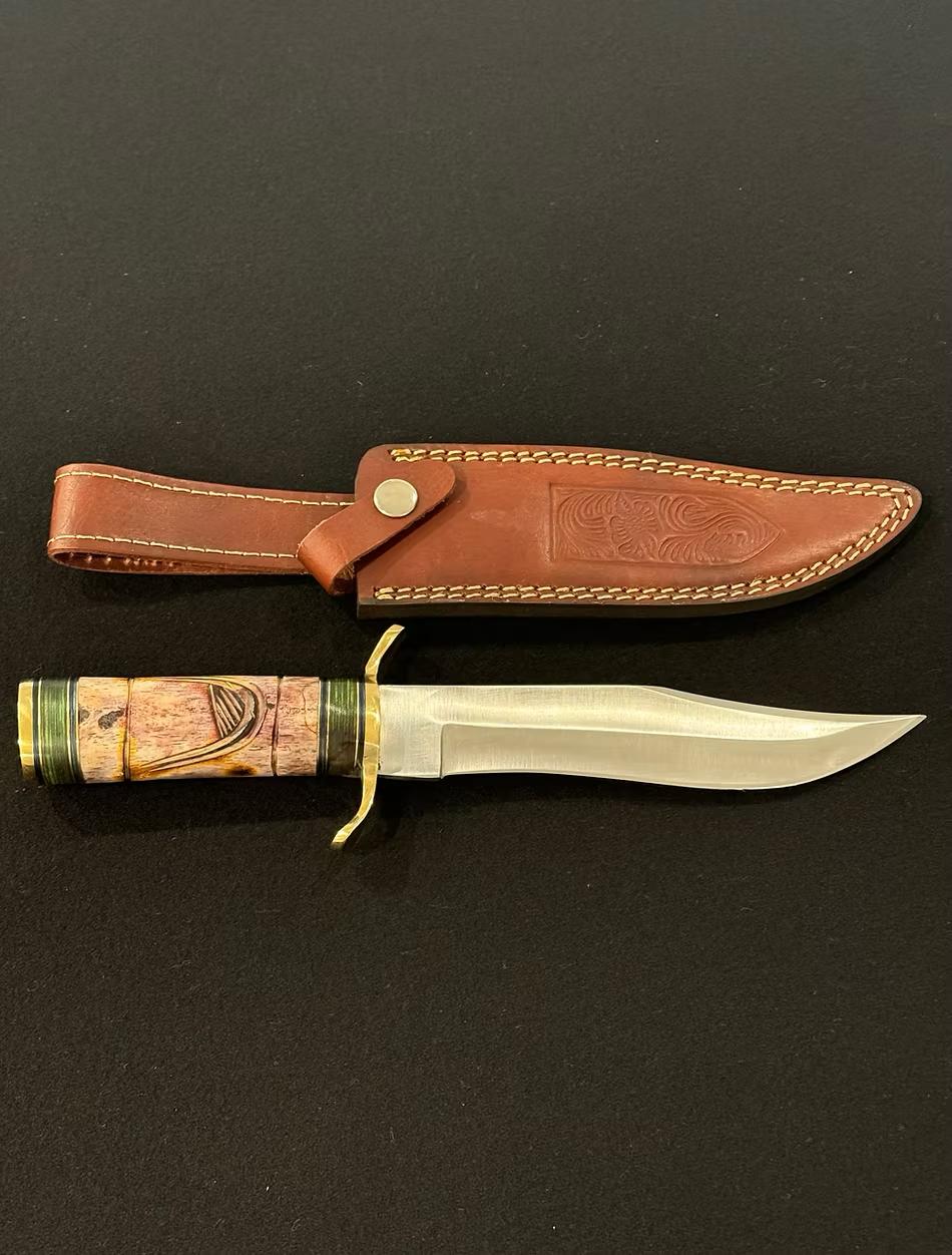An impressive 14-inch Bowie knife with a polished blade.