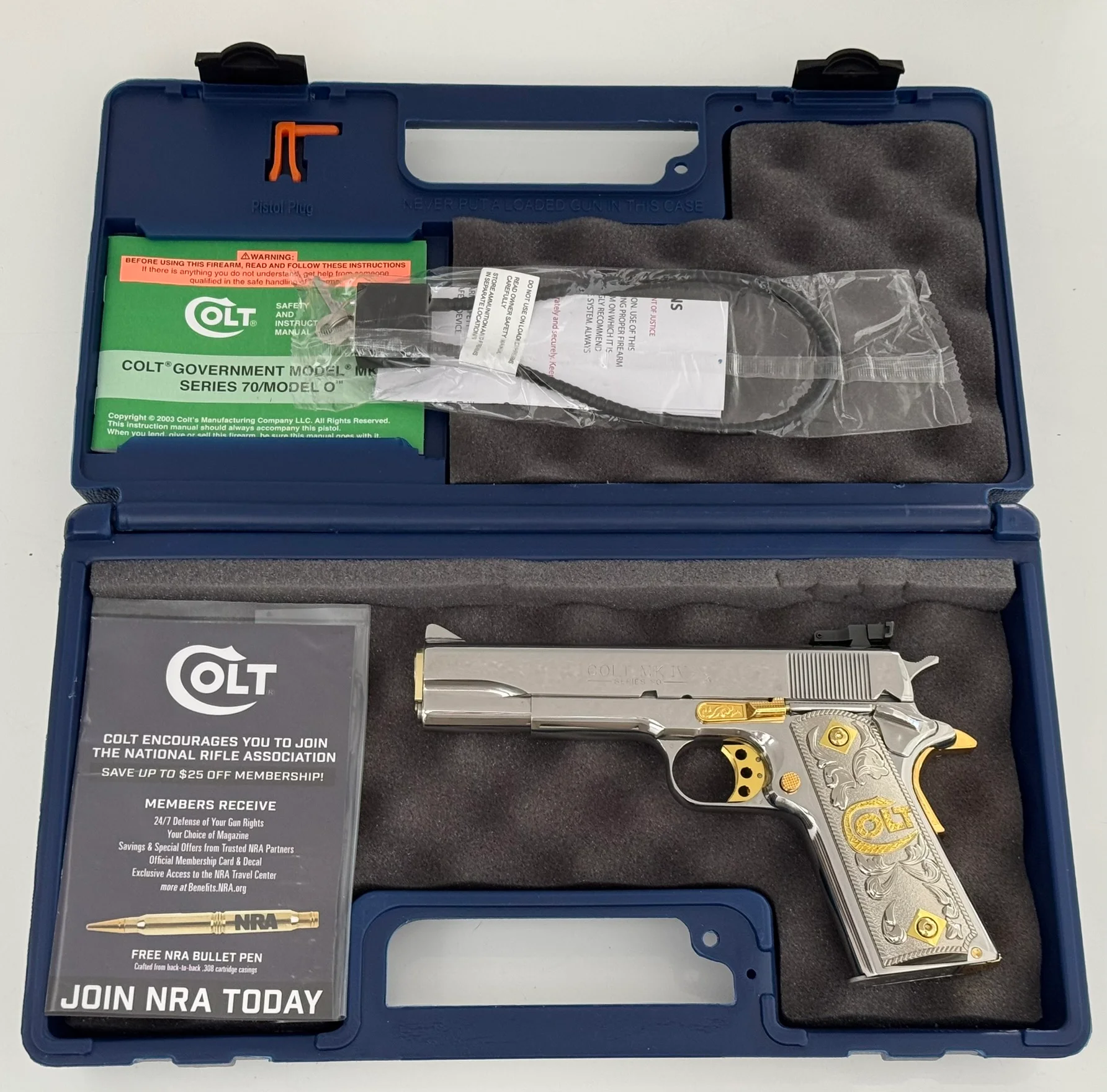 A luxury firearm in a protective gun display case.