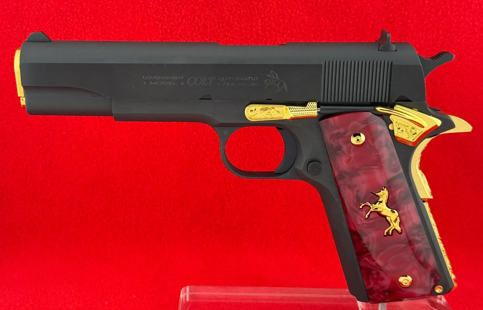 Sleek black customized firearm featuring a modern finish and refined craftsmanship