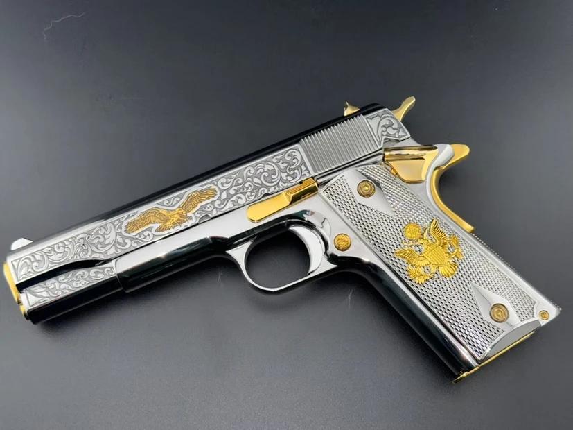 A gun with a custom grip.