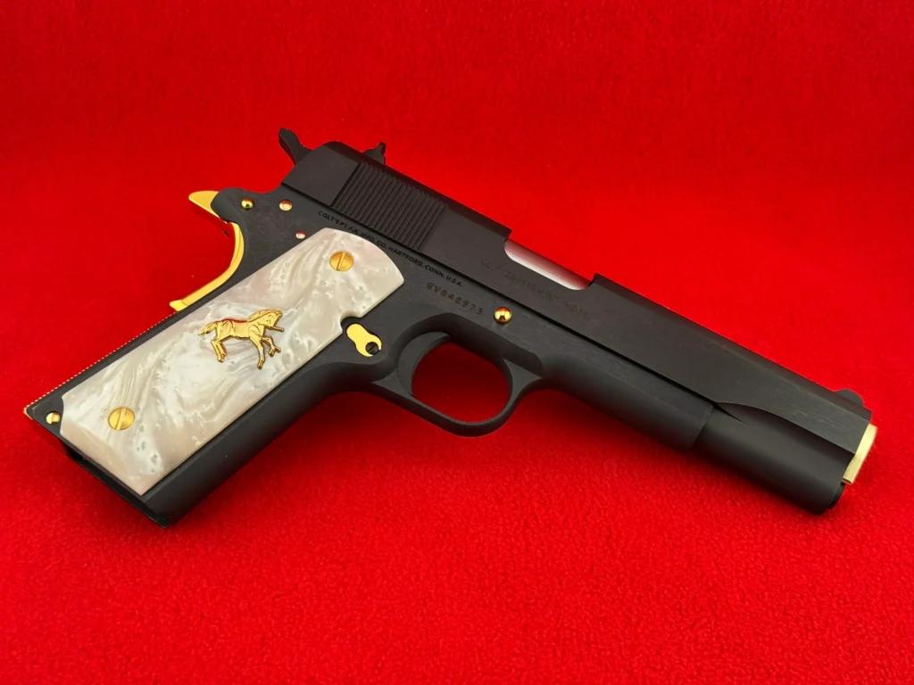 A customized gun with detailing.