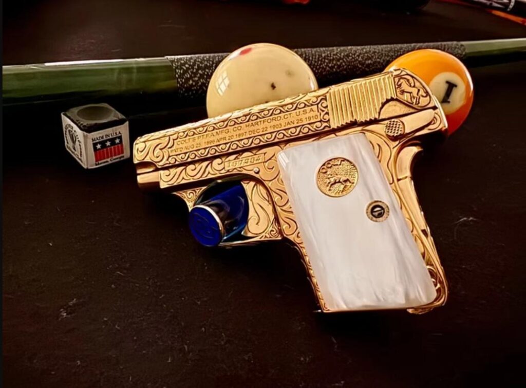 Custom engraving on firearm.