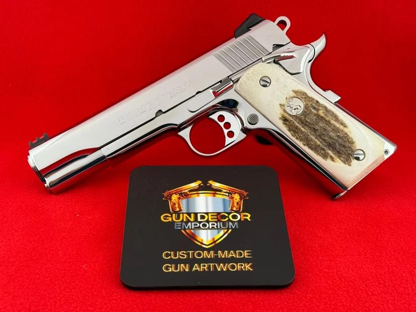 A custom white and brown gun grip.