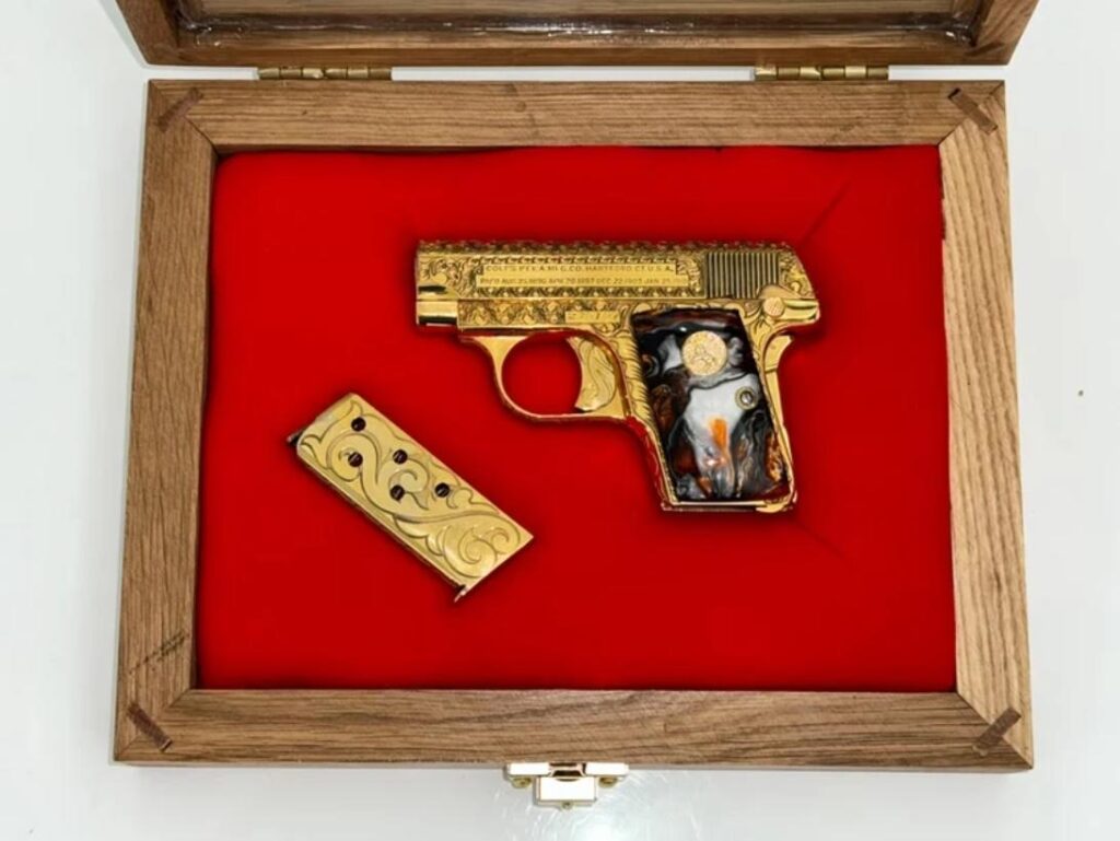 Luxury firearm in gun display case.