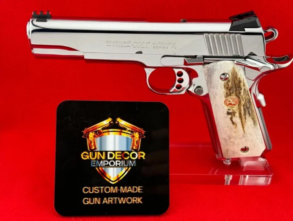 Custom engraving on a gun.