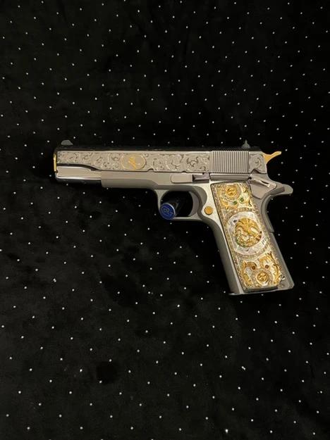Customized Colt .38 handgun with premium finish and detailed craftsmanship