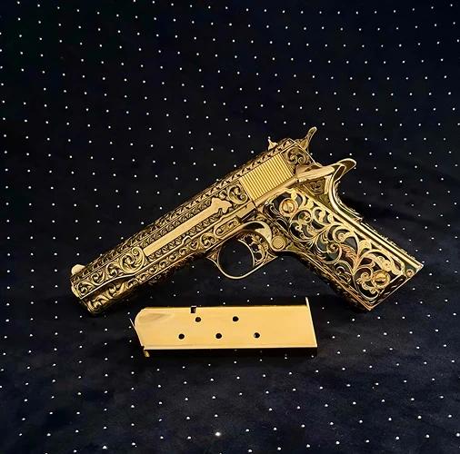 Historic firearm with a restored gold-colored metal finish